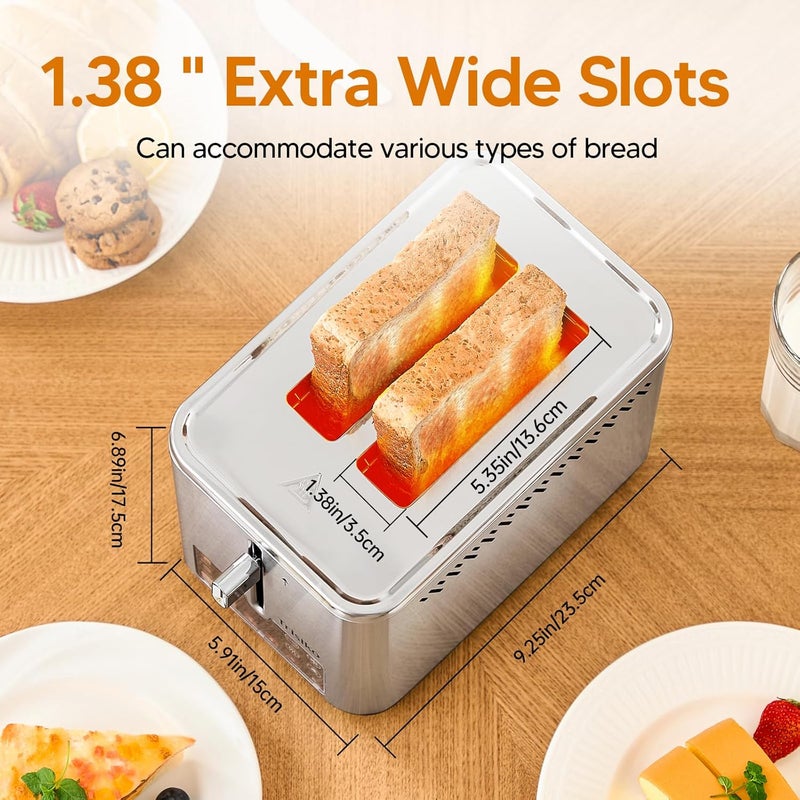 Trisiko ® Touch Screen Toaster 2 Slice, Stainless Steel Smart Toaster with Digital Timer, 1.38" Extra-Wide Slots for Bread& Bagel,with Reheat, Defrost, Cancel, +15s Boost, Great for Home, Office, Dorm - Image 4